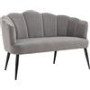 Easycomfort Divano 2 Posti in Velluto con Gambe in Metallo e Schienale a Conchiglia, 132x66x80cm, Grigio