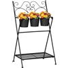 Easycomfort Portapiante in Metallo Pieghevole con 3 Vasi e Ripiano Inferiore per Casa e Giardino, 47x37x78.5cm, Nero