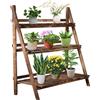 Easycomfort Portapiante Pieghevole Portavasi in Legno di Abete con 3 Livelli Scaffale da Esterno per Piante Portafiori 100x37x93cm