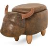 Easycomfort Pouf Contenitore a Forma di Bufalo, Pouf Moderno da Salotto, Sgabello Poggiapiedi, Struttura in Legno, Seduta Imbottita, 62x35x36cm, Marrone