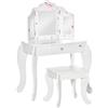 Easycomfort Toeletta per Bambini con Sgabello, Tavolo Trucco con Triplo Specchio e Cassetto, 63x40x85.5cm, Bianco