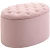 Easycomfort Pouf Contenitore Ovale Imbottito e Trapuntato in Velluto, 71x52x42cm, Rosa