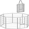 EasyComfort Recinto per Cani a 8 Pannelli Modulabili Pieghevole con Porta in Acciaio, Altezza 80 cm, Argento