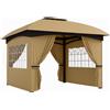 EasyComfort Gazebo da Giardino 3.4x3.4m con Pareti, Protezione UV e Tetto a 2 Livelli, Beige