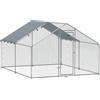 EasyComfort Recinto per Galline da 10.2m² per 10-15 Galline con Tetto Impermeabile, in Acciaio e Tessuto, 3x3.4x1.9 m, Argento
