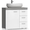 VASAGLE Mobile Sottolavabo per Bagno, Mobiletto da Bagno, 3 Cassetti Laterali, 2 Scomparti dietro l'Anta, con Piedini, 30 x 70 x 64 cm, Bianco Nuvola e Grigio Cemento BBK503T49