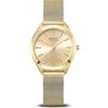 Bering 17331-333 Orologio da polso solare al quarzo, da donna, 35 mm, cassa in acciaio inox dorato e quadrante dorato, cinturino in maglia milano, vetro zaffiro, 5 ATM