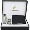 BELLOS Cofanetto regalo orologio da uomo - lampada LED - portafoglio - penna, argento, 42, bracciale, argento, 42, Bracciale