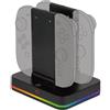 Konix Estación de carga para 2 pares de mandos Joy-Con Nintendo Switch 2 - Indicador LED de carga - 10 modos de iluminación RGB - Negro