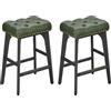 VASAGLE Sgabelli da Bar Set di 2, Sgabelli da Cucina, Rivestimento in PU con Bottoni Trapuntati e Borchie, Gambe in Legno, Altezza 66 cm, Sala da Pranzo, Montaggio Facile, Verde Foresta LBC085C01