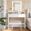 VASAGLE KAILYN Collezione - Toeletta con Sgabello, Luce LED con Luminosità Regolabile, Tavolo da Trucco con Specchio, 2 Cassetti e 3 Scomparti, Postazione Trucco, Moderno, Bianco RDT714W01