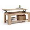 duehome | Tavolino da caffè sollevabile, tavolino ausiliario, modello Lya, finitura in rovere canadese, dimensioni: 102 cm (lunghezza) x 50 cm (larghezza) x 43-54 cm (altezza)
