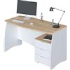 Habitdesign Stil Scrivania con cassetti, Melammina, Bianco Artico e Rovere Canadese, Medidas: 136 cm Largo x 67 cm Ancho x 74 cm Alto