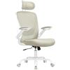 SONGMICS Sedia da Ufficio Girevole, Sedia di Rete da Computer Ergonomica, Supporto Lombare, Oscillante, Seduta 53 cm, Braccioli Pieghevoli, Poggiatesta, Beige Cappuccino OBN047K01