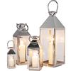 Kare Design Lanterna Giardino Silver (4/Set), Argento, Misure 29X10X12 cm,40X16X15 cm, 54X20X19 cm, 71X25X23 cm, Elegante, Luce Calda, Atmosfera Accogliente, Decorazione Casa