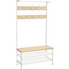 VASAGLE Appendiabiti, Grande Mobile da Ingresso con Panca, 9 Ganci, Scarpiera, Barra Attaccapanni, 41,5 x 100 x 182 cm, per Corridoio Soggiorno Camera da Letto, Rovere e Bianco HSR047W09