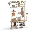 VASAGLE Appendiabiti Ingresso con Panca Scarpiera e 5 Ripiani Portaoggetti, 9 Ganci Attaccapanni e 6 Ganci Laterali, 40 x 120 x 190 cm, Rovere Dorato e Bianco Nuvola HSR426Y01