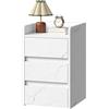 YITAHOME Comodino con 3 cassetti, alimentatore di rete, bianco marmo, 2 porte USB