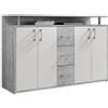 Stella Trading DRIFT, Credenza con ripiano effetto cemento, bianco, elegantea e capiente cassettiera per la zona giorno; 139 x 90 x 34 cm (L x A x P)
