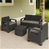 Dmora Set Salotto da Esterno Barile Grigio Antracite 4 Posti Un Tavolino, Salottino Outdoor Cuscini Inclusi Made in Italy