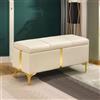 Shally Dogan Pouf Cassapanca Premium con Rivestimento in Ecopelle Design Moderno Luxury con Piedini e Dettagli in Metallo Oro, Pouf Poggiapiedi per Camera da Letto, Soggiorno, Salotto (Beige)