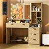 TRIUMPHKEY Toeletta Trucco con Specchio e Luci,Tavolo da Toilette con Cassetti, Postazione Trucco con Ripiani Aperti, Ganci per Gioielli e Presa Elettrica per Camera da Letto,Moderno (Legno)