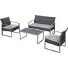 Linea Garden Friend Salotto Alicante con Divano Colore Nero Lavato, Set da 4 Pezzi: 2 poltrone, 1 Divano, 1 Tavolo, Struttura in Acciaio Verniciato Grigio, Cuscini in Polyester
