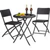 Relaxdays Set Mobili da Giardino BASTIAN, Tavolo e Sedie Campeggio, Pieghevoli, Rattan, HxLxP 75,5x60x60 cm, Nero