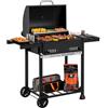 Royal Gourmet Barbecue a Carbone da Legno, griglia a Carbone su Carrello con Ripiani Pieghevoli, Coperchio, termometro, Superficie Cottura 56,5 x 42,2 cm, per Giardino, Campeggio, Nero