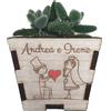 CandleSweetCandle - 3 PEZZI Vasetto personalizzato in legno per piantine grasse per bomboniera o segnaposto battesimo, comunione, matrimonio. Piantina non inclusa (Matrimonio cuore)