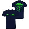 Handmade Generico T-Shirt in Cotone Blu Navy per Autista Soccorritore 118 con Stampa Fluo o Bianca Fronte e Retro