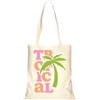 Handmade Borsa di Tela con Stampa di Palma Tropicale, Manico Lungo, Naturale