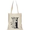 Handmade Borsa in Tela con Stampa Floreale, Design a Lettera L, Manici Lunghi