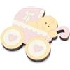 Albalù Magnete Bomboniera Carrozzina Rosa Nascita e Battesimo Bimba in Legno - Calamita Segnaposto Confettata Femminuccia 5x5 cm