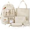 Peuignao Set Zaino Scuola Superiore Media Ragazza Università Scolastico Backpack Travel Zaini Dcuola Scolastici Scuole Medie Zainetto Scuola Zaino Per La Scuola Secondaria Universitario Universita Donna Beige