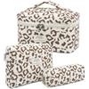 LIULINY 3 Pezzi Borsa Trucco Stampa leopardata, Borsa da Viaggio per Il Trucco da Donna, Beauty Case da Viaggio, Beauty Case Morbido Makeup Bag, Makeup Bag Organizer, Viaggi Outdoor (Marrone)