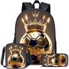 Generic Set di Zaini da Calcio in 3 Pezzi Zaino Leggero Unisex | Zaino scolastico per bambini grande capacità resistente all'acqua con pranzo termico e astuccio