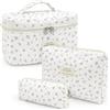 beifon 3 Pezzi Borsa da Toilette per Donna Beauty Case da Viaggio Grande Borsa Cosmetica in Morbido Cotone Floreale con Cerniera da Viaggio per Cosmetici da Trucco Portatile (B)