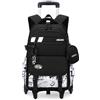 Tanou Zaino Trolley per Ragazzi, Zaino con Ruote Scuola Media e Elementare | 28L, Trolley Staccabile, Zaini Ragazzo Grande con Portamonete per Viaggi, 6 Rotelle, Graffiti Bianco Nero