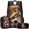 Generic Set di Zaini da Calcio in 3 Pezzi Zaino Leggero Unisex | Zaino scolastico per bambini grande capacità resistente all'acqua con pranzo termico e astuccio