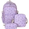 WMFASBAG Set di Zaini in Canvas con Stampa Fiocco per Studenti, Completo di Pranzo e Astuccio, Zaino Grande Capienza per Ragazze, Donne e Studentesse Universitarie,Perfetto per Uso Quotidiano Outdoor