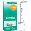 hansgrohe Crometta E - Colonna doccia con miscelatore termostatico, Sistema doccia (240 x 240 mm) con rubinetto, doccetta (2 getti), tubo, asta e soffione doccia quadrato, cromo, 27271000