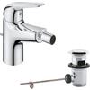 GROHE Swift Miscelatore monocomando per bidet, cromo, 24332001 | Installazione monoblocco, cartuccia in ceramica da 28 mm, limitatore di temperatura, con set di scarico pop-up, code da 1 cm