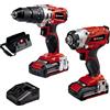Einhell Set di utensili a batteria 18 V 2,0 Ah Twinpack | PXC | 18 V | Trapano-avvitatore: 44 Nm | Avvitatore percussione: 2300 giri/min | 2 batterie 2,0 Ah | Caricabatterie | Borsa