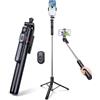 Alyvisun Treppiede Smartphone & Bastone Selfie, 170cm Telescopico Portatile | con Telecomando Bluetooth, Rotazione 360°, Altezza Regolabile, Ideale per Viaggi e Vlogging, Compatibile con iPhone/Android