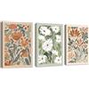 FajerminArt 3 Pcs Boho Verde Beige Botanico Floreale Stampa su Tela Con Cornice, Astratto Fiori di campo Fiore Quadri Moderni pittura su tela poster Decorazione Murale Adatto Soggiorno Camera da letto 30x40cmx3