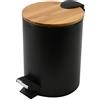 Spirella - Pattumiera da bagno a pedale in acciaio ADONIS - Coperchio in bambù - Chiusura ammortizzata Easy-Close, Pattumiera interna - Ø 17 x 22,5 cm - 3 L - Nero