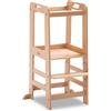 hauck Torre Apprendimento in Legno 1 Anno a 40 kg, Learn N Explore Natural | Pedana regolabile in 3 altezze da 45 a 33 cm, torretta Montessori in faggio con protezione anticaduta, portata fino a 40 kg