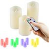 OLYMPIA IOIO - Set di 3 candele di vera cera con telecomando e 48 LED che cambiano colore
