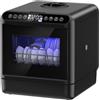 GUIVACI Mini lavastoviglie da tavolo, 5 programmi, serbatoio dell'acqua da 5 l, alimentazione dell'acqua a 2 vie, controllo touch con display LED, per cucina, appartamento, dormitorio di studenti, colore nero